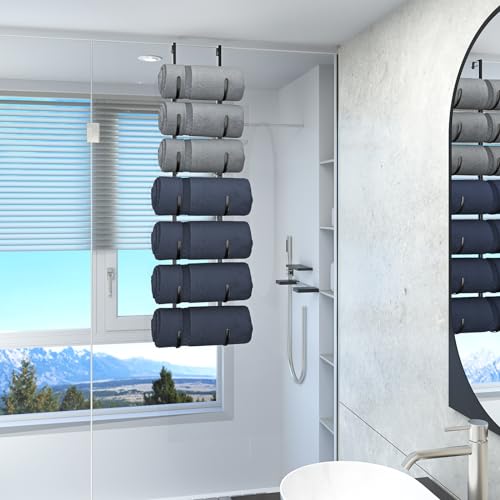 Adjustable 7-Tier Over-The-Door Towel Rack, Metal Wall Mounted