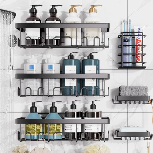 Veken 6-Pack Adhesive Shower Caddy for Home Organization