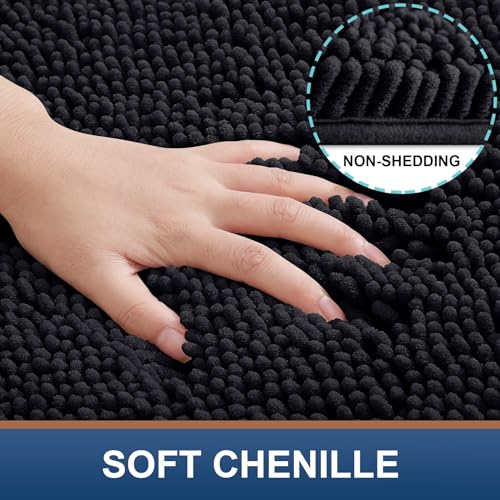 smiry Luxury Chenille Bath Rug in Black (24''x16'')