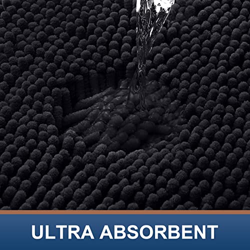 smiry Luxury Chenille Bath Rug in Black (24''x16'')