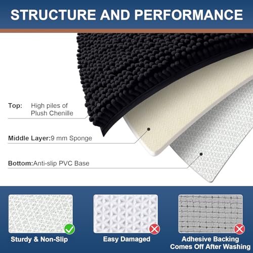 smiry Luxury Chenille Bath Rug in Black (24''x16'')