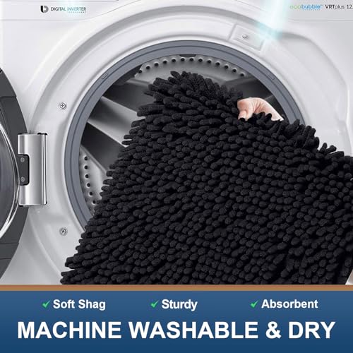 smiry Luxury Chenille Bath Rug in Black (24''x16'')