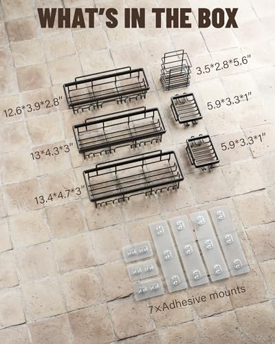 Veken 6-Pack Adhesive Shower Caddy for Home Organization