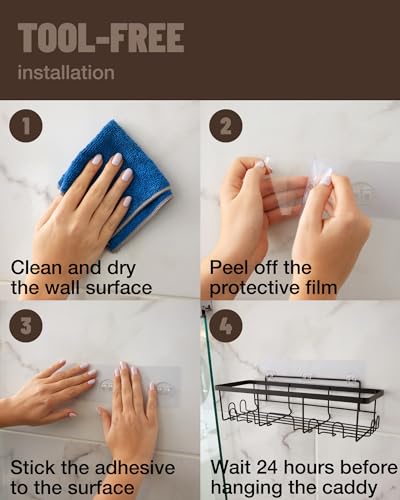 Veken 6-Pack Adhesive Shower Caddy for Home Organization