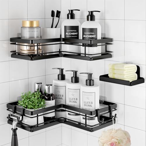 Black Stainless Steel Corner Shower Caddy Set, 3-Piece