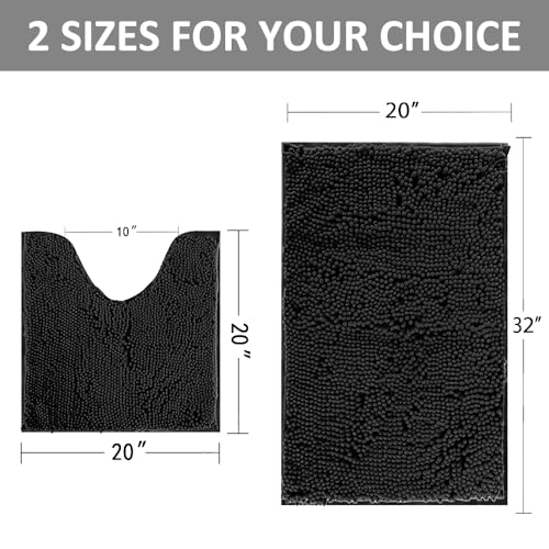Soft Black Chenille Shaggy Bathroom Rug Set