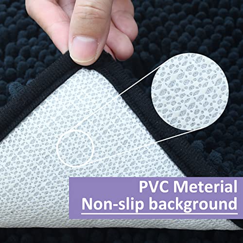 Soft Black Chenille Shaggy Bathroom Rug Set