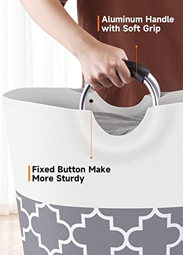 Large Grey Collapsible Laundry Basket with Handles, Waterproof