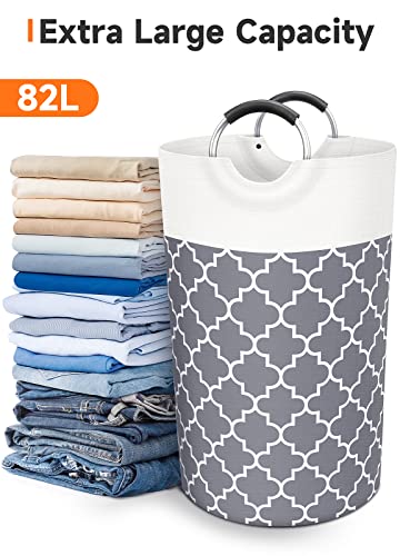 Large Grey Collapsible Laundry Basket with Handles, Waterproof