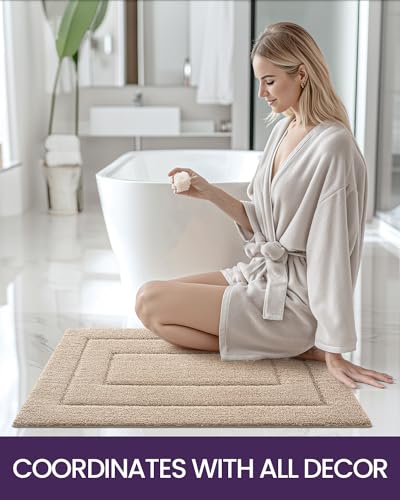 Luxurious Soft Beige Bathroom Rug Mat, Non-Slip