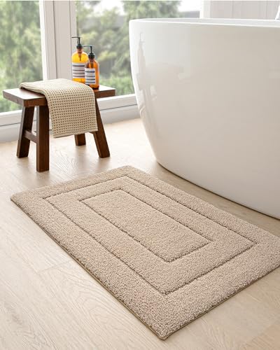 Luxurious Soft Beige Bathroom Rug Mat, Non-Slip