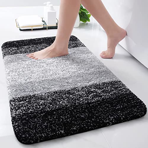 Soft Shaggy Non-Slip Bathroom Mats, Machine Washable, 24"x16", Black