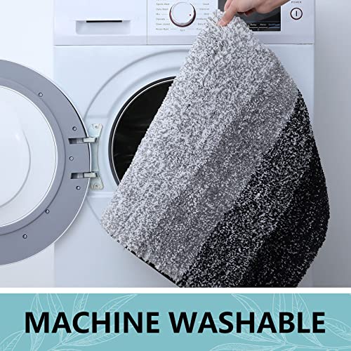 Soft Shaggy Non-Slip Bathroom Mats, Machine Washable, 24"x16", Black