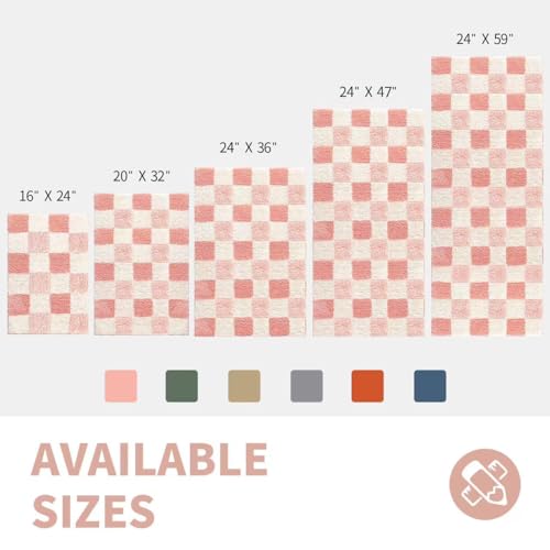 Blossom Pink Checkered Bath Mats - Non-Slip & Fluffy