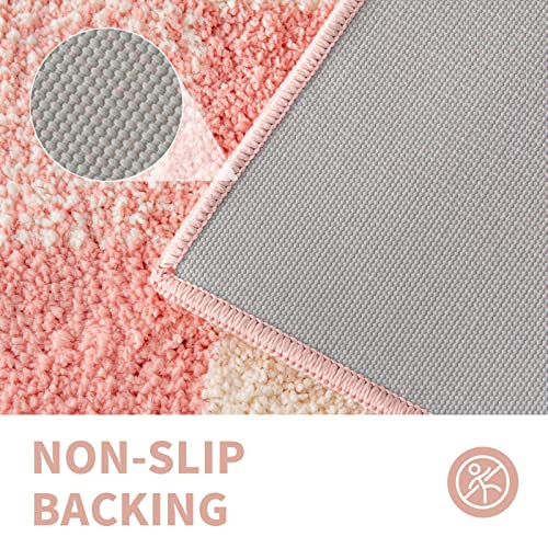 Blossom Pink Checkered Bath Mats - Non-Slip & Fluffy
