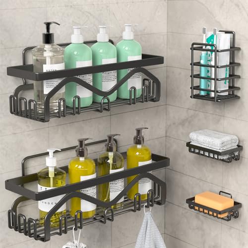 Black Stainless Steel Shower Caddy with Large Capacity