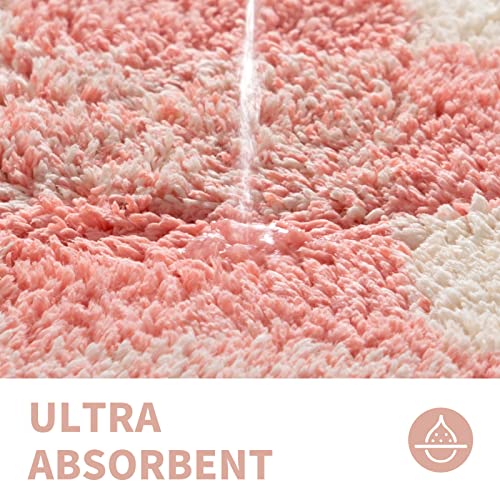 Blossom Pink Checkered Bath Mats - Non-Slip & Fluffy