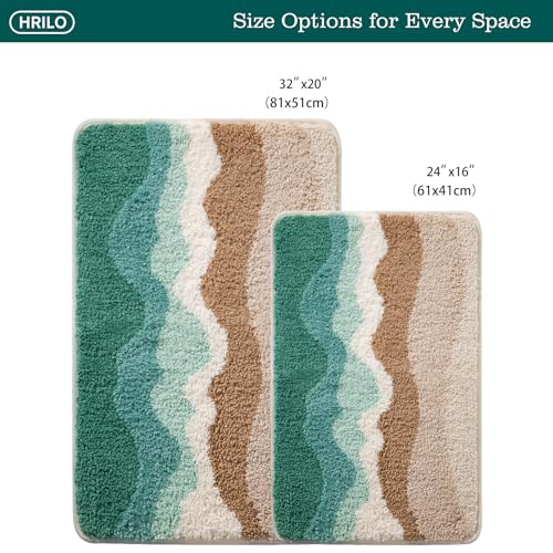 Green Microfiber Shaggy Bathroom Rugs: Absorbent Soft Mats