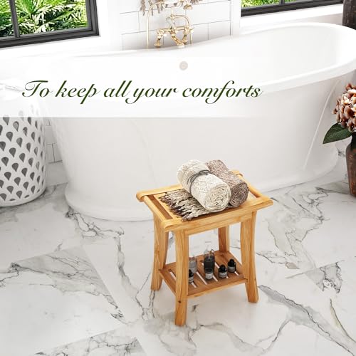 Unibambou Bamboo Shower Bench with Shelf - Small/Natural