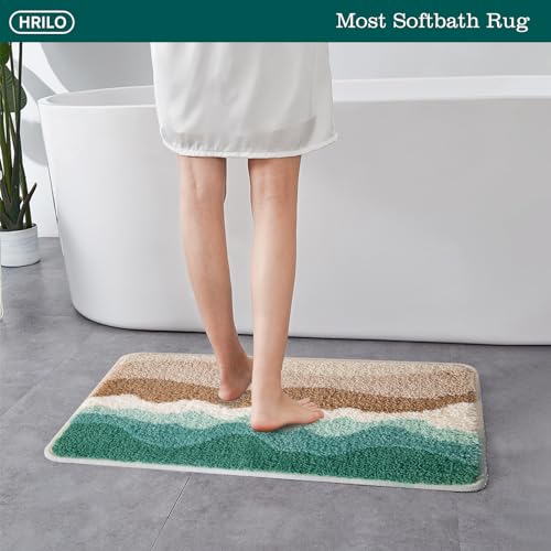 Green Microfiber Shaggy Bathroom Rugs: Absorbent Soft Mats