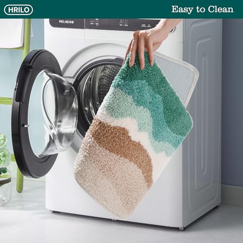 Green Microfiber Shaggy Bathroom Rugs: Absorbent Soft Mats