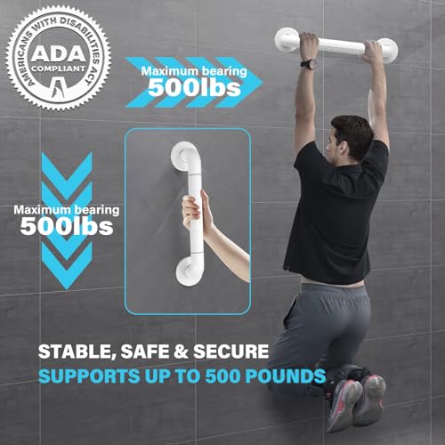 12" Noctilucent White Safety Grab Bars for Showers/Bathtubs
