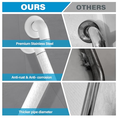 12" Noctilucent White Safety Grab Bars for Showers/Bathtubs