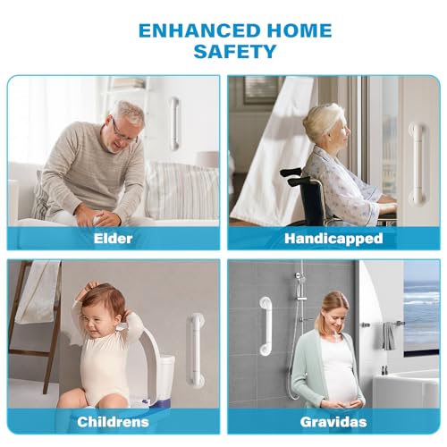 12" Noctilucent White Safety Grab Bars for Showers/Bathtubs