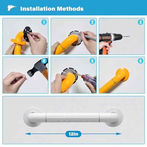 12" Noctilucent White Safety Grab Bars for Showers/Bathtubs