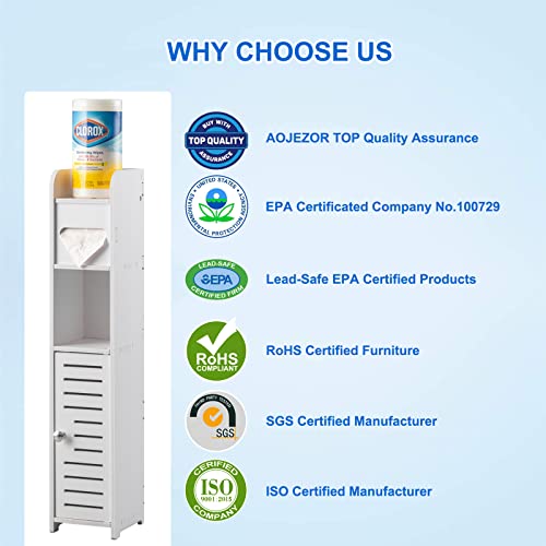 AOJEZOR White Bathroom Storage Cabinet: Toilet Paper Holder Stand