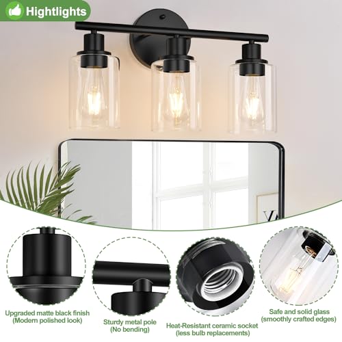 Modern Black Vanity Lights for Bathroom and Kitchen
