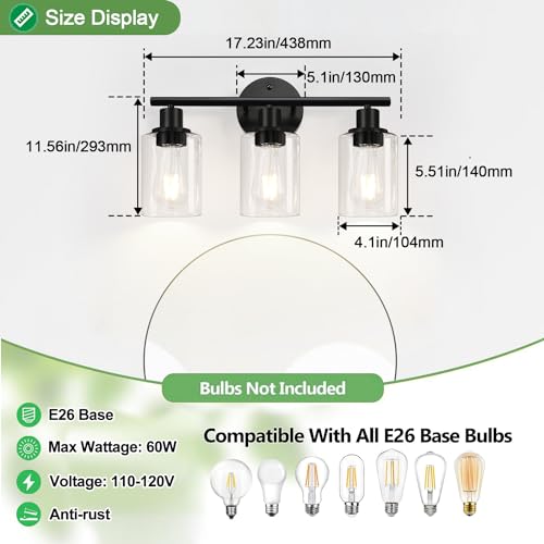 Modern Black Vanity Lights for Bathroom and Kitchen