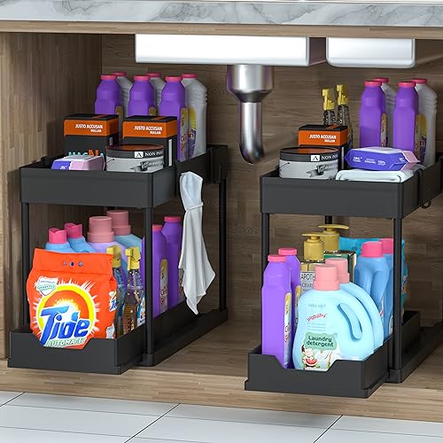 DEKAVA 2 Pack Under Sink Cabinet Organizer (Black)
