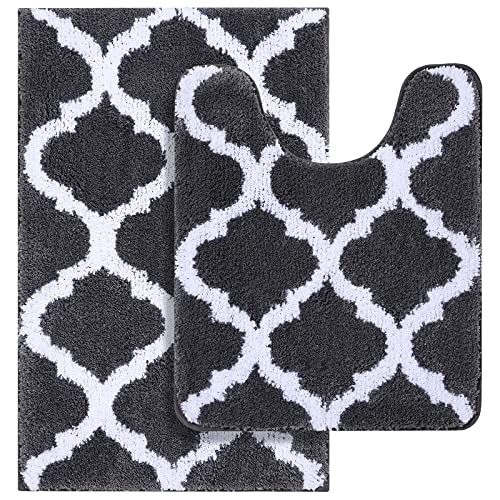 OLANLY 2-Piece Microfiber Bathroom Rug Set, Non-Slip Shaggy