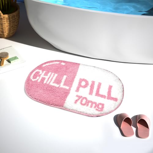 Chic Pink Chill Pill Bath Mat for Trendy Decor