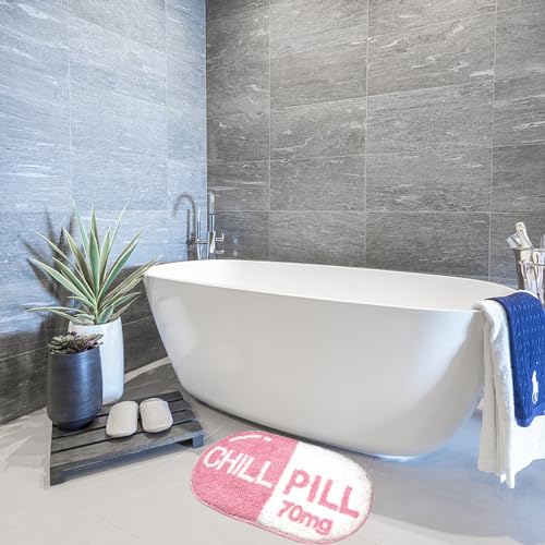 Chic Pink Chill Pill Bath Mat for Trendy Decor