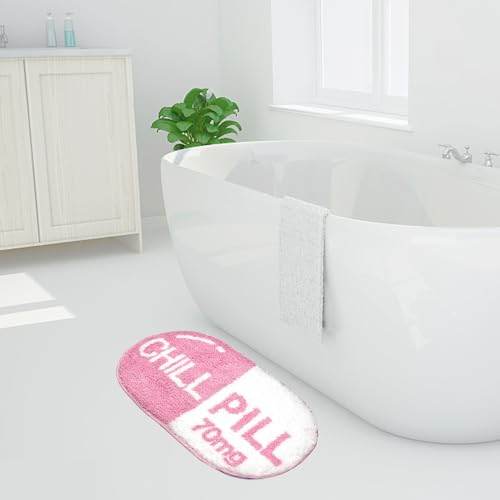 Chic Pink Chill Pill Bath Mat for Trendy Decor