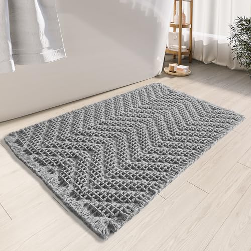 Soft & Absorbent Gray Bathroom Mat, Non-Slip, Machine-Washable