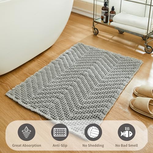 Soft & Absorbent Gray Bathroom Mat, Non-Slip, Machine-Washable