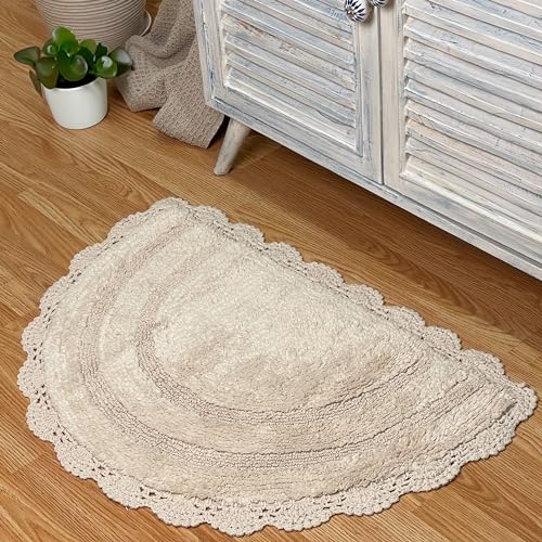 Ivory Crochet Bathrug: Handcrafted Cotton Bathmat for Half Baths