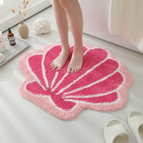 Pink Seashell Shaped Ocean Bath Rug for Sea Decor