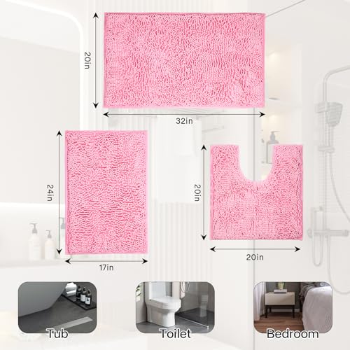 Pink Ultra Soft Bathroom Rugs Set for Shower Room