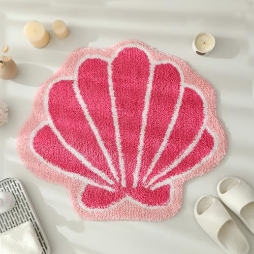 Pink Seashell Shaped Ocean Bath Rug for Sea Decor