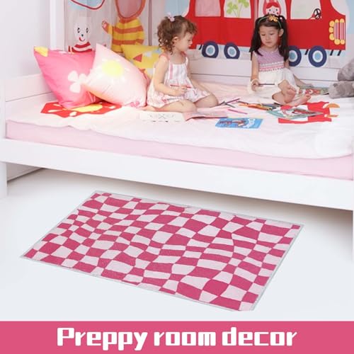 Pink Checkered Bathroom Rug for Aesthetic Room Decor