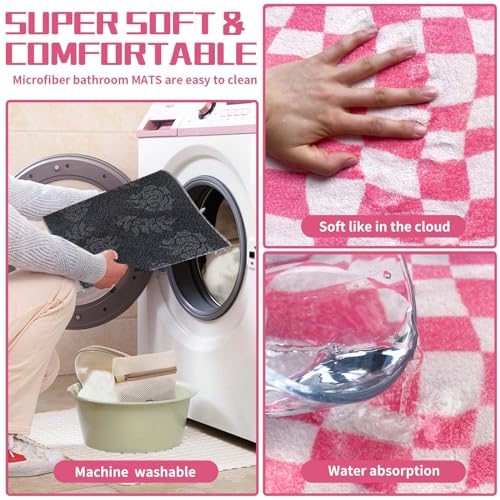 Pink Checkered Bathroom Rug for Aesthetic Room Decor