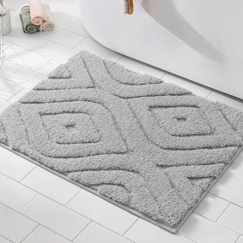 Soft Gray Geometric Bath Mat for Bathroom & Kitchen