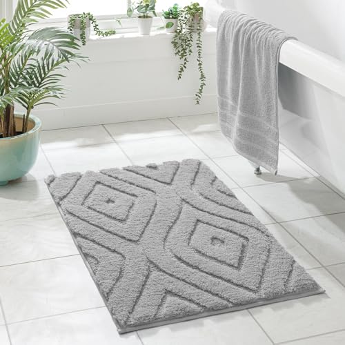 Soft Gray Geometric Bath Mat for Bathroom & Kitchen
