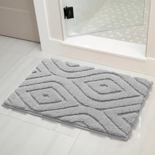 Soft Gray Geometric Bath Mat for Bathroom & Kitchen