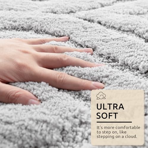 Soft Gray Geometric Bath Mat for Bathroom & Kitchen
