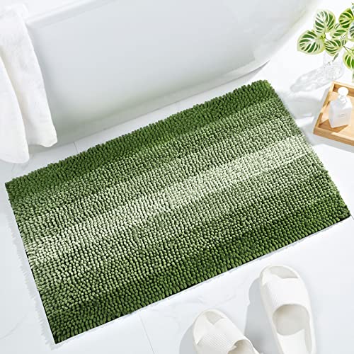 Gibelle Green Chenille Bath Mat Set with Non-Slip Backing